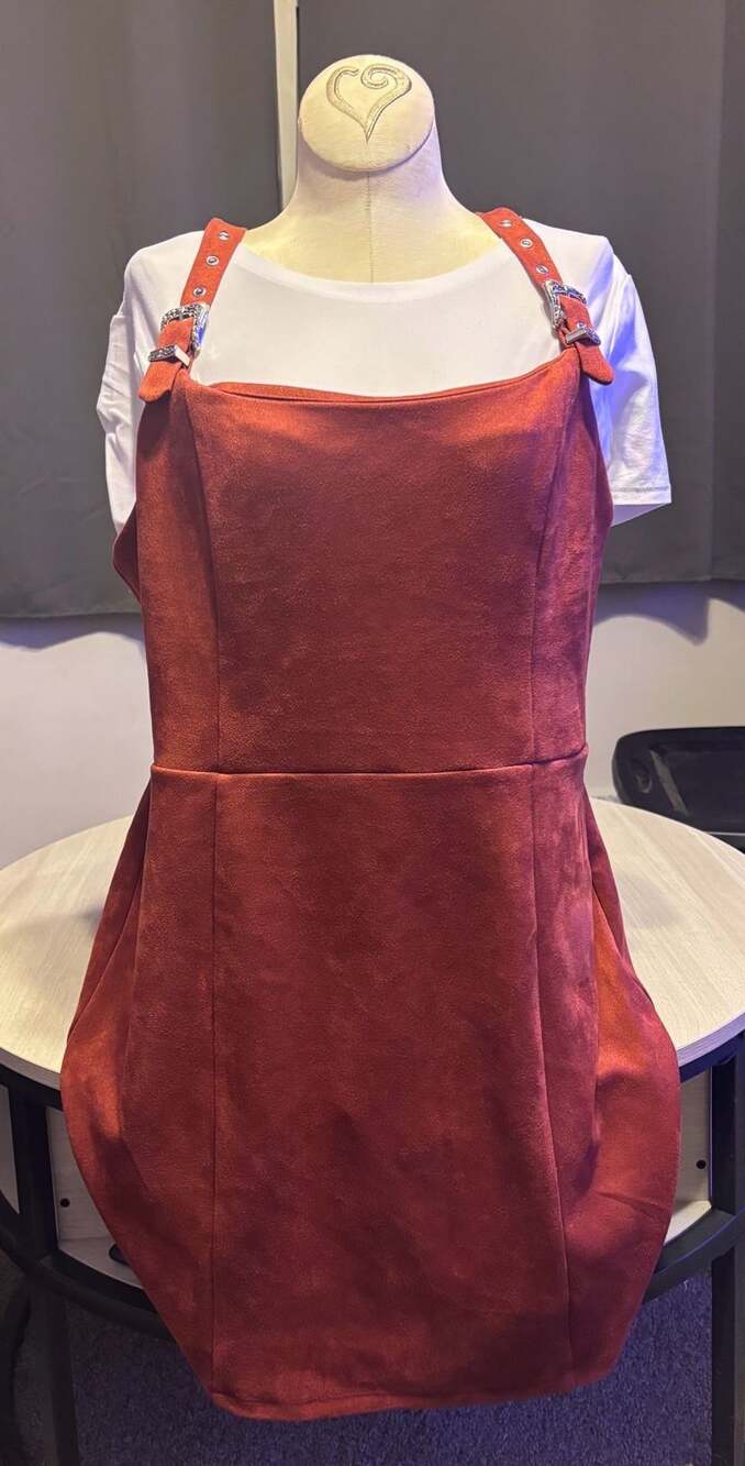 AS U WISH Faux Suede Overall Dress Size XL Rust Orange Buckle Strap Mini
